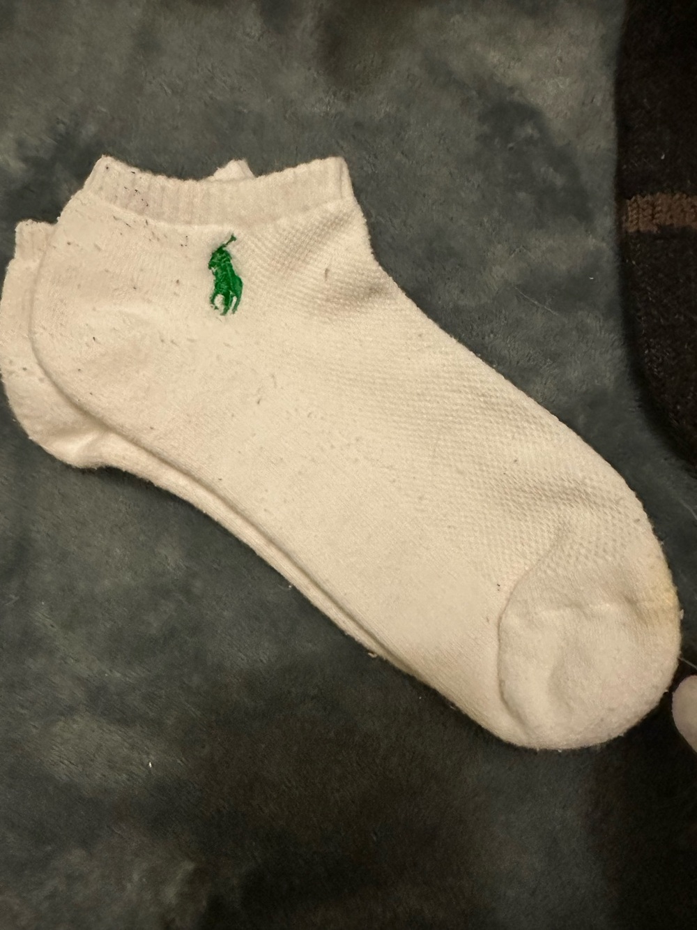 Ralph Lauren White No-Show Athletic Socks with Green Polo Emblem